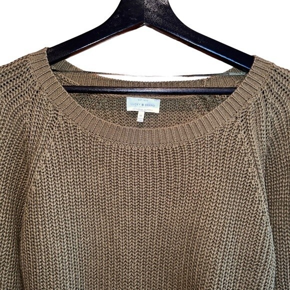 Lucky Brand Chunky Knit Sweater Cut Outs Olive Size M‎ - Picture 2 of 9